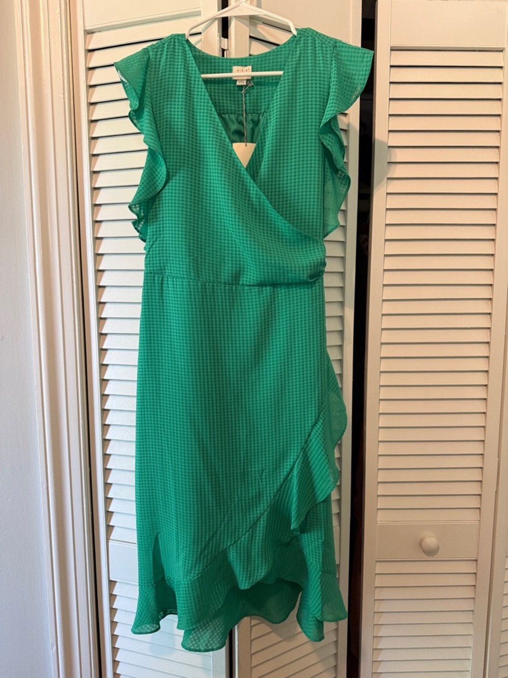 a new day Teal Green Ruffle Wrap Midi Dress